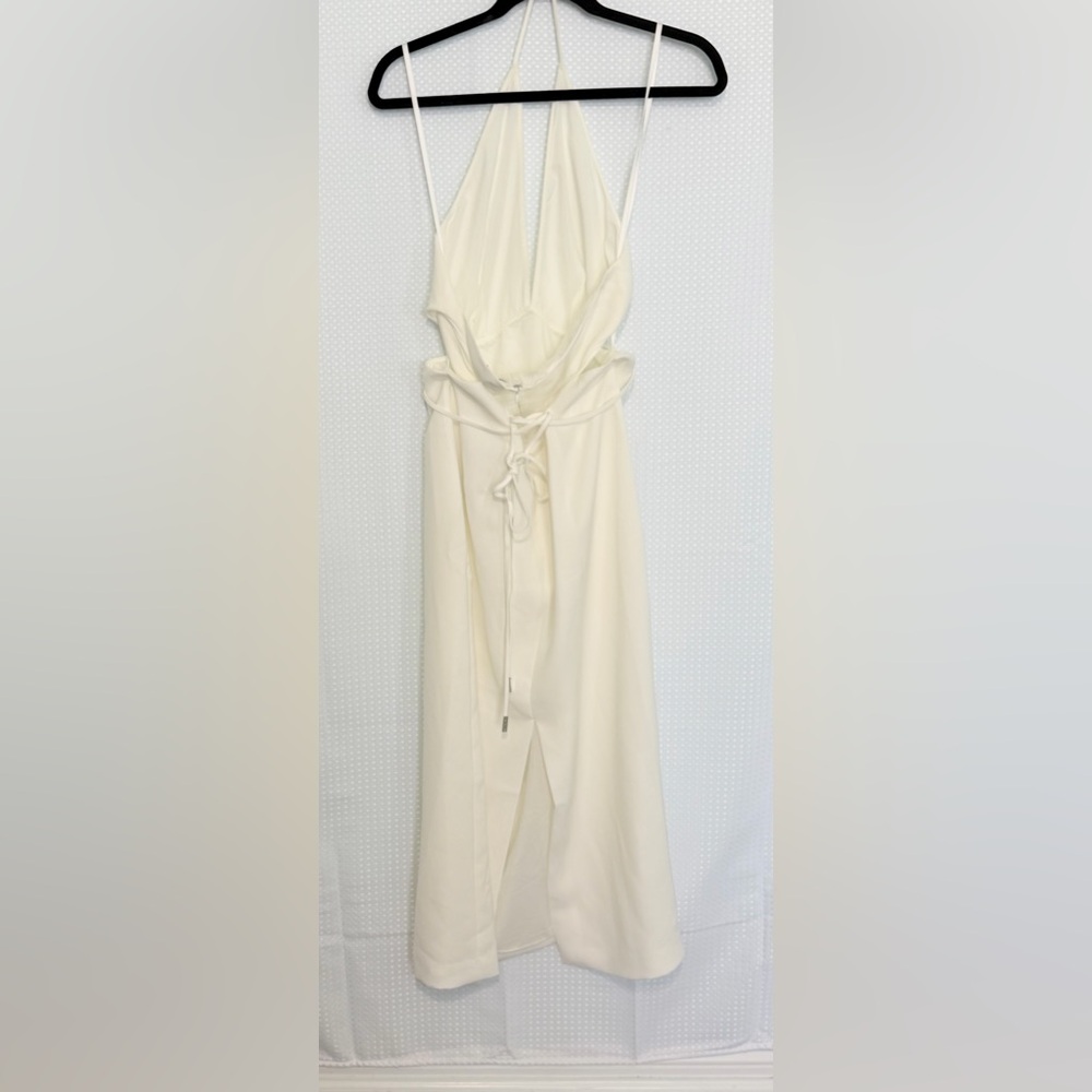 Halston Kailey Halter White V-Neck Backless Cutout Midi Dress Sleevless NWT | 8 - Picture 7 of 10